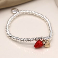 Silver Plated Bracelet with Strawberry & Gold Finish Heart by Peace of Mind